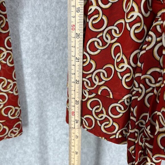 Cabi Ringleader Wrap Top Size S Red Signet Chain Print Mesh Long Sleeve 3951 - Picture 9 of 11